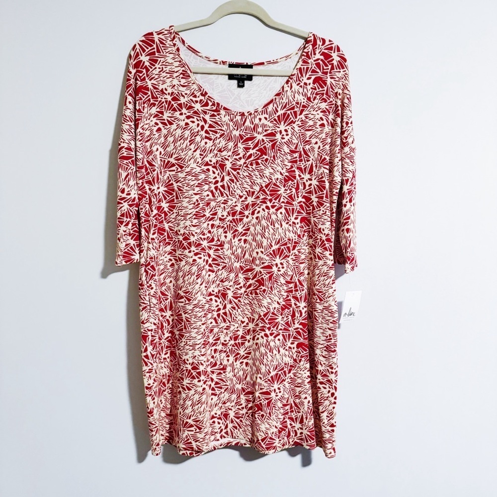a-line Hawaii - Red and Cream Kaleidoscope Print Long Sleeve Dress